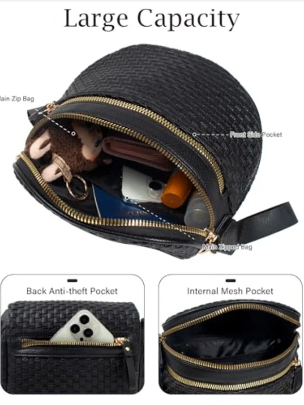 Large Woven Leather Crossbody Bag with Detachable Wallet Adjustable Strap